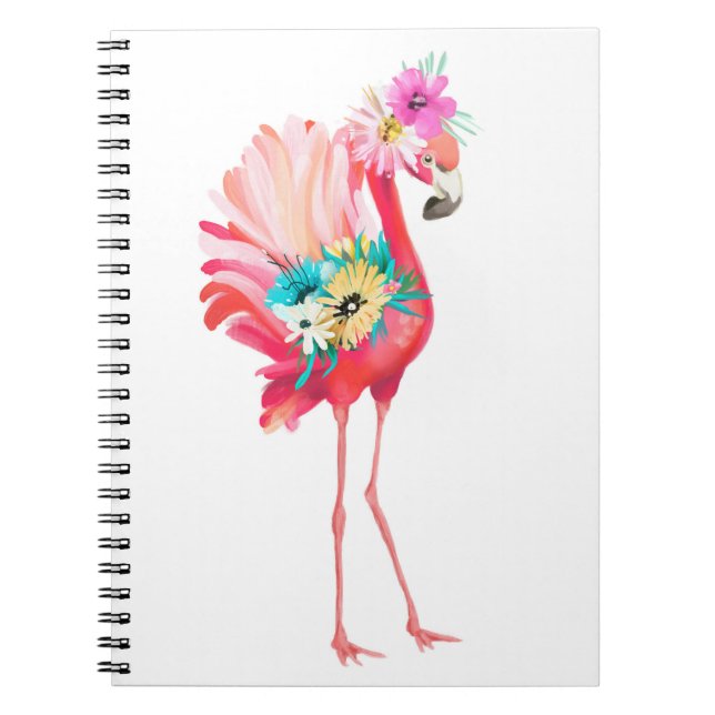 Caderno Espiral Pássaro mexicano bonito e bonito, rosa e flamingo, (Frente)