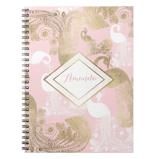 Caderno Espiral Pássaro pacifista real, branco-rosado, cor-de-rosa (Frente)
