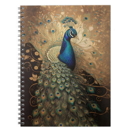 Caderno Espiral Pássaro Peacock Ouro Elegante