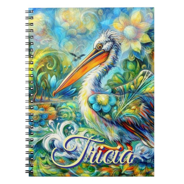 Caderno Espiral Pássaro Pelicano no País das Maravilhas Personaliz (Frente)