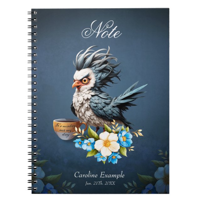 Caderno Espiral Pássaro rabugento na segunda. (Frente)