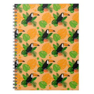 Caderno Espiral Pássaro Tátil Tropical Padrão sem costura