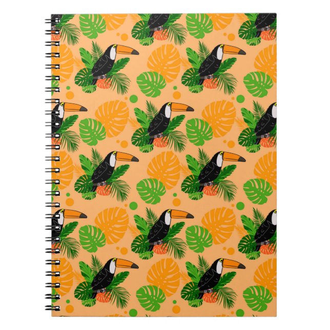 Caderno Espiral Pássaro Tátil Tropical Padrão sem costura (Frente)