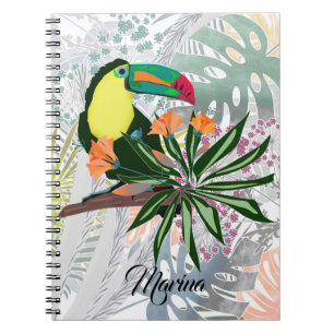 Caderno Espiral Pássaro tropical atlântico exótico colorido do Hav