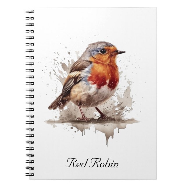 Caderno Espiral Pássaro vermelho-preto-e-branco (Frente)