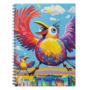 Caderno Espiral Pássaros com abstrato de arte colorida, gracinha g