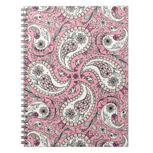 Caderno Espiral Pássaros da Paisley em rosa-bebê