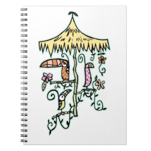 Caderno Espiral Pássaros da sala de Tiki em uma vara por Tiki tOn