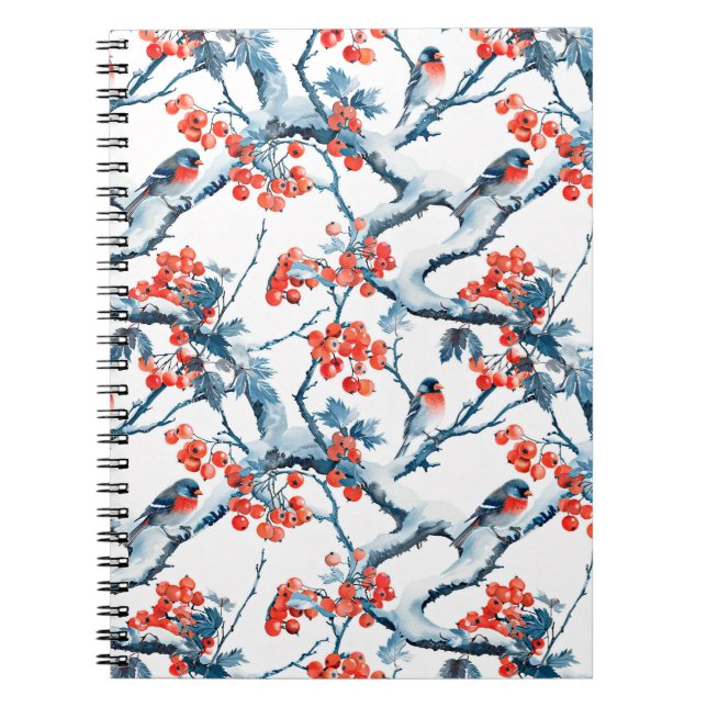 Caderno Espiral Pássaros-do-mar, galhos de neve de inverno, fileir (Frente)