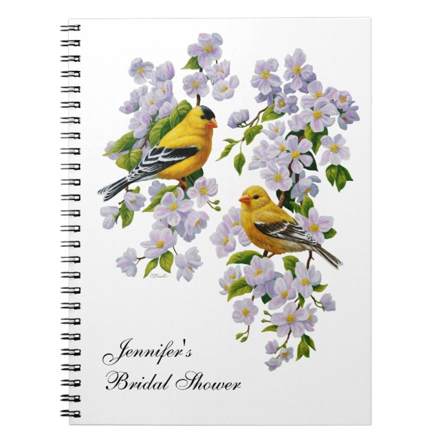 Caderno Espiral Pássaros e Flores Goldfinch - Colher Cor de Fundo (Frente)
