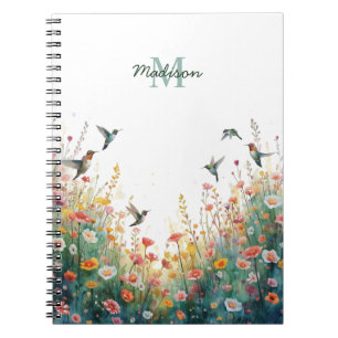 Caderno Espiral Pássaros Florais de Aquarela de Primavera Monogram