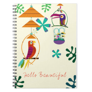 Caderno Espiral Pássaros Tiki Arte Vintage Retro Personalizada