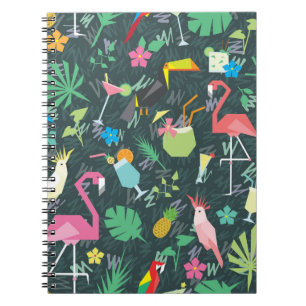 Caderno Espiral Pássaros Tropicais Bebem: Vibrante Sem Costura.