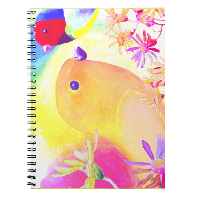 Caderno Espiral Pássaros Vibrantes de Tie-Dye (Frente)