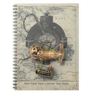 Caderno Espiral Passeio do balão de Dirigible de Steampunk