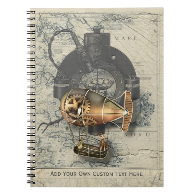 Caderno Espiral Passeio do balão de Dirigible de Steampunk (Frente)