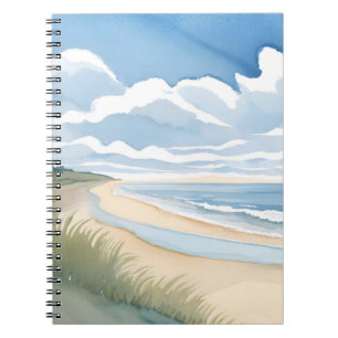 Caderno Espiral Passeio pela Praia Aquarela do Oceano Costeiro