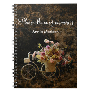 Caderno Espiral Pasta de padrões vintage com imagem de bicicleta d