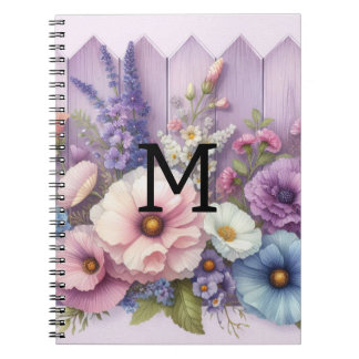 Caderno Espiral Pastas de monograma de aquarelas flores em madeira