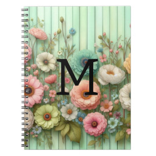 Caderno Espiral Pastas de monograma de aquarelas flores em madeira
