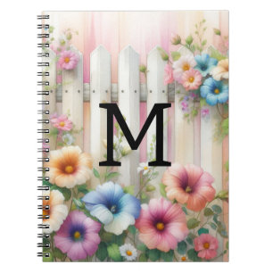 Caderno Espiral Pastas de monograma de aquarelas flores em madeira