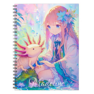 Caderno Espiral Pastel Anime uma Axolotl Personalizada