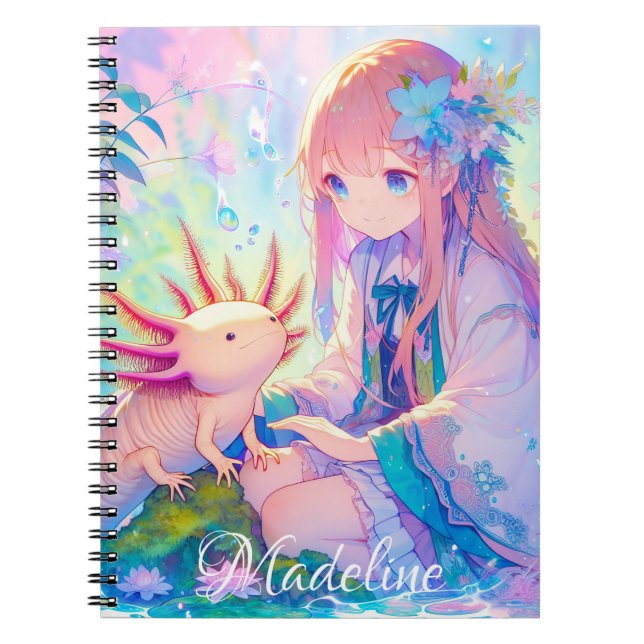 Caderno Espiral Pastel Anime uma Axolotl Personalizada (Frente)