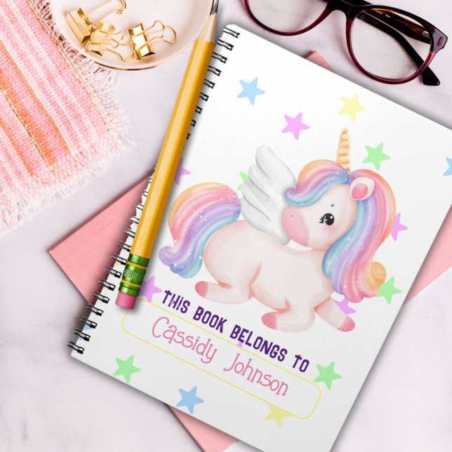 Caderno Espiral Pastel arco-íris — dístico de nome unicórnio (Criador carregado)