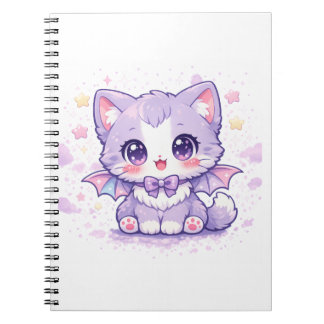 Caderno Espiral Pastel Bat Kitty  Kawaii Asa Lavanda 
