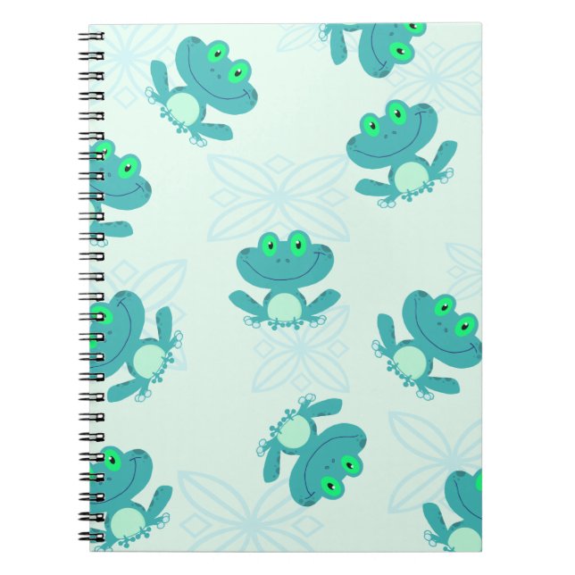 CADERNO ESPIRAL PASTEL BLUE GREEN CARTOON FROGS FROGGIES PATTERN C (Frente)