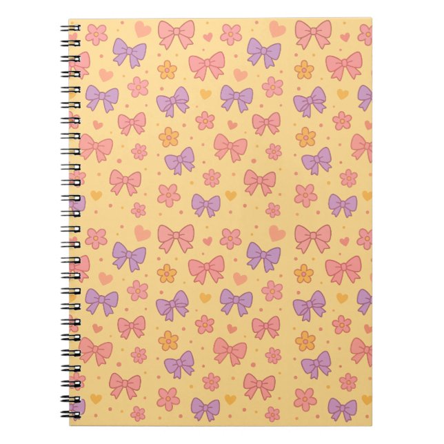 Caderno Espiral Pastel Bows & Flowers Pattern – Cute Yellow Girly (Frente)