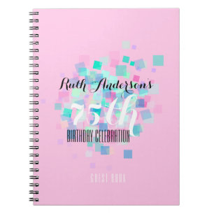 Caderno Espiral Pastel Colors Pink 75th Festa de aniversário Guest