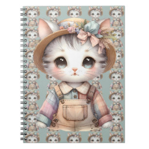Caderno Espiral Pastel Cottagecore Gato em Sobremesas e Chapéu de 