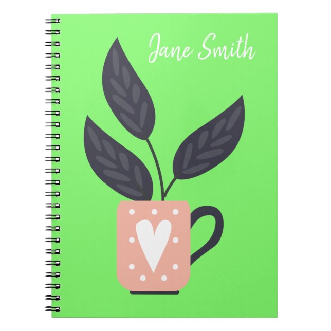 Caderno Espiral Pastel de plantas modernas simples (Frente)