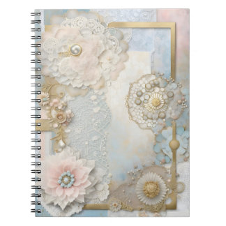 Caderno Espiral pastel en fleurs et décoration baroque girly