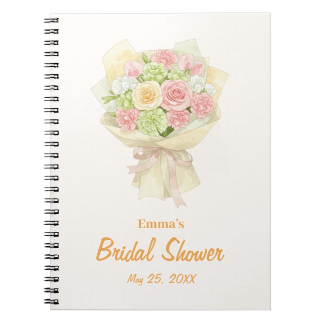 Caderno Espiral Pastel Floral Bridal Shower bouquet wedding  (Frente)