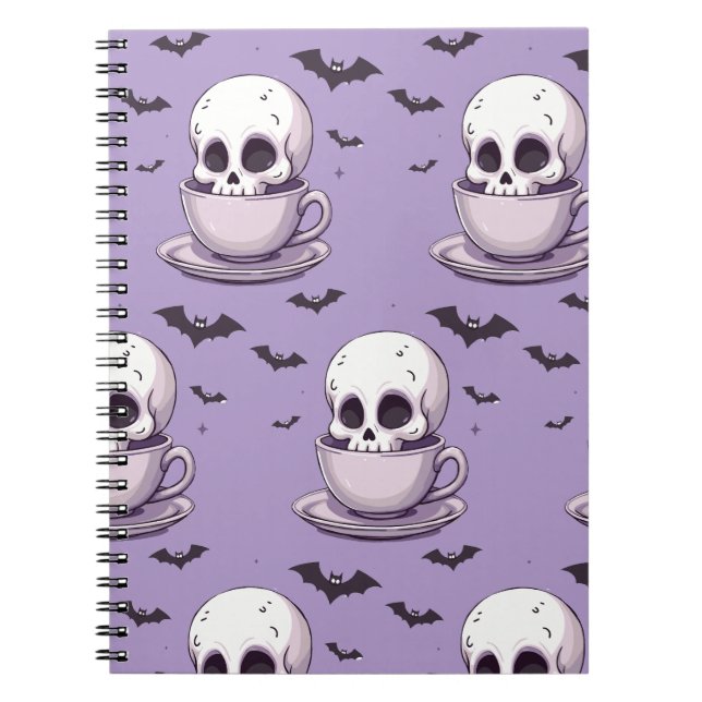 Caderno Espiral Pastel Goth Skull in Teacup (Frente)