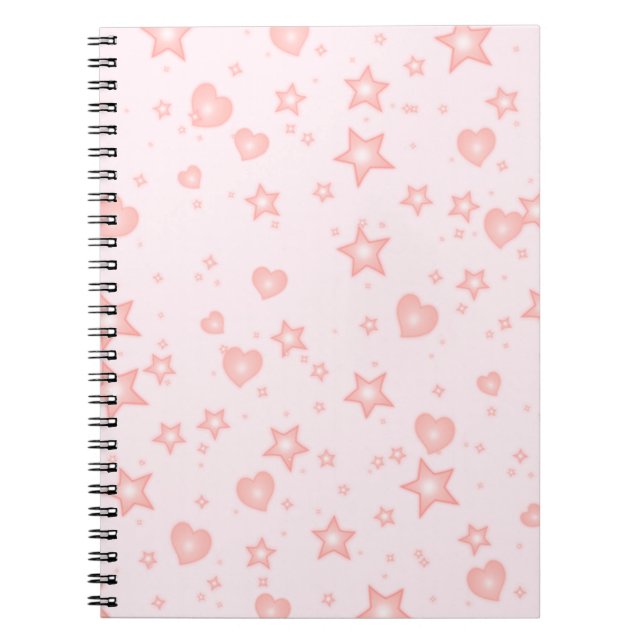 Caderno Espiral Pastel Kawaii Hearts & Stars – Cute Girly Pink (Frente)