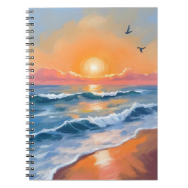 Caderno Espiral Pastel Ocean Sunset Watercolor Beach Painting