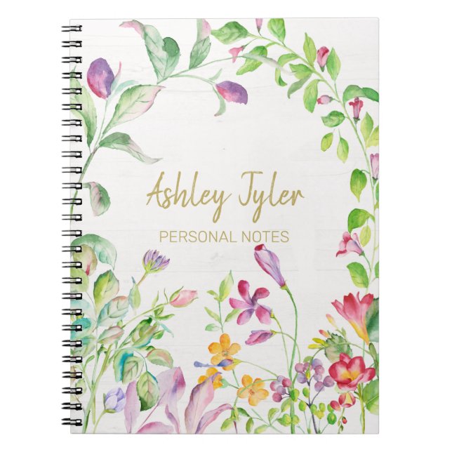 Caderno Espiral Pastel Pink floral girassol fofo personalizado (Frente)
