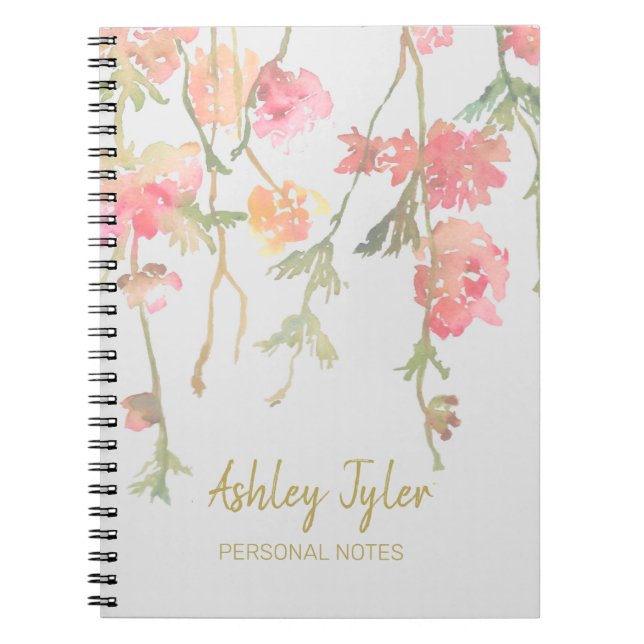 Caderno Espiral Pastel Pink floral girassol fofo personalizado (Frente)