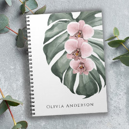 Caderno Espiral Pastel Pink Orchids Tropical Watercolor Floral