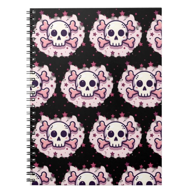 Caderno Espiral Pastel Pink Skull and Crossbones (Frente)