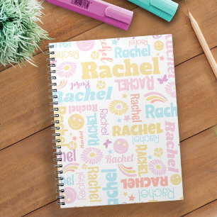 Caderno Espiral Pastel preppy smilie faces star nome personalizado