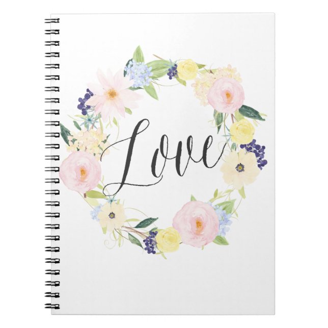 Caderno Espiral Pastel Primavera Floral Wreath | Notebook Amor (Frente)
