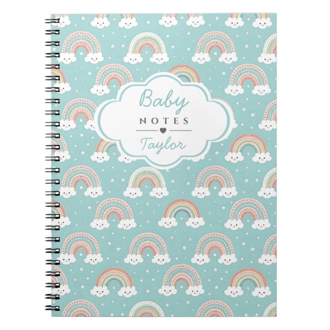 Caderno Espiral Pastel Rainbow Baby Notes Journal Custom Name (Frente)