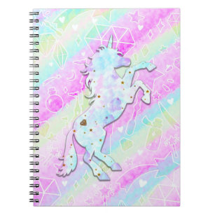 Caderno Espiral Pastel Rainbow Diamantes & Stars Magical Unicorn