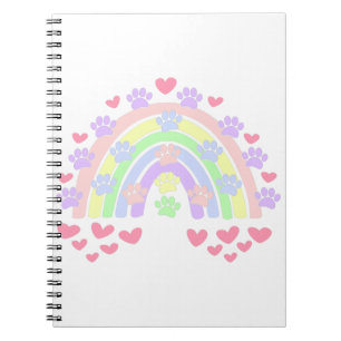 Caderno Espiral Pastel Rainbow Hearts and Dog Paw Prints