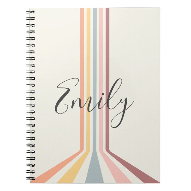 Caderno Espiral Pastel retro estilo stripes design (Frente)
