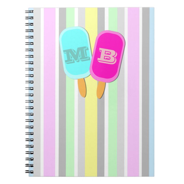Caderno Espiral Pastel Stripes e Picles Monograma (Frente)
